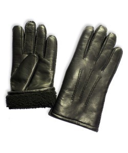 MZ-74: Rękawiczki ze skóry jagnięcej licowej, maszynowo szyte, z haftem, ocieplane futrem naturalnym