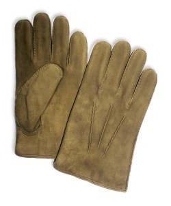 MZ-80: Rękawiczki ze skóry jagnięcej (nubuk), ręcznie szyte, z haftem, ocieplane futrem naturalnym